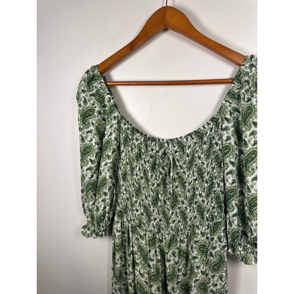 Faithfull the Brand Le Galet Smocked Midi Dress - Green Paisley - Picture 4 of 8